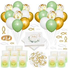 LIVESTN Christening Decoration Set, Boy Girl Decoration, Christening Decoration, Communion Decoration, Christening Balloons, Napkins, Lantern, Table Decoration, Christening Decoration and More, for