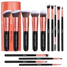 BS-MALL Premium Synthetic Foundation Powder Concealers Eye Shadows Silver Black Makeup Brush Sets, Rose Golden, 14 Pcs