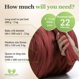 MeriWoolArt® Premium Merino Wool Yarn - 22 Micron Softness, 25 g Pack, Chunky 4-5 cm Thick Yarn for Hand Knitting, Felting, Crochet and Winter Gifts