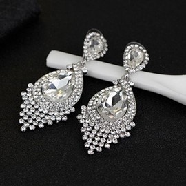 YINLI Long White Drop Earrings Full Rhinestone Crystal Chandelier Dangle Earrings (Style03)