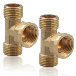 1/2 inch T-piece, 2 pieces brass T-piece 1/2 inch, 1/2 inch brass T-piece 90°, thread fitting T-piece AGxIGxAG made of brass, T-piece water connection, DN15 brass fitting suitable for drinking water