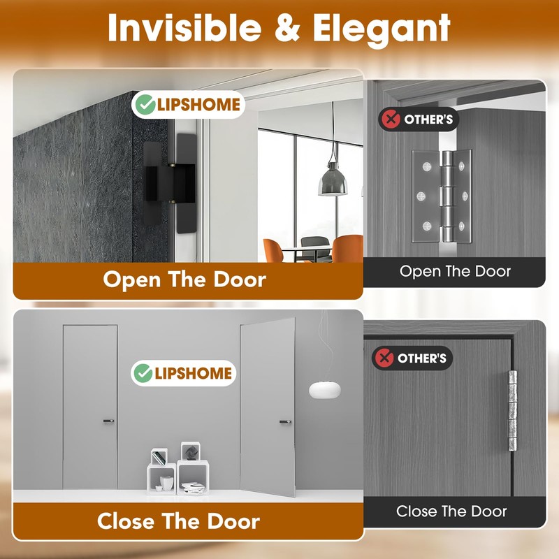 Lipshome 4.5" Hidden Door Hinge/Concealed Hinges,Invisible Hinges,Invisible Door Silent Door