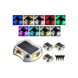 4Pack Solar Driveway Lights, Aluminum Alloy Solar Deck Light,IP68 Outdoor Waterproof Marine Dock Lights, Multi-Color LED Driveway Markers for Driveway Sidewalk Pathway[RGB/Fix-Color/Strobe]