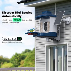 Bird Feeder with Camera, AI Bird Identification, Full HD Live Video, Solar Powered, 2.4Ghz WiFi, Nstant Arrival Alerts - White Elephant Gifts