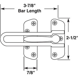 Prime-Line U 9897 Diecast Security Swing Bar Lock for Hinged Swing-In Doors, 3-7/8 Inch Bar Length by 2-1/2 Inch Height, Polished Brass, Set of 1