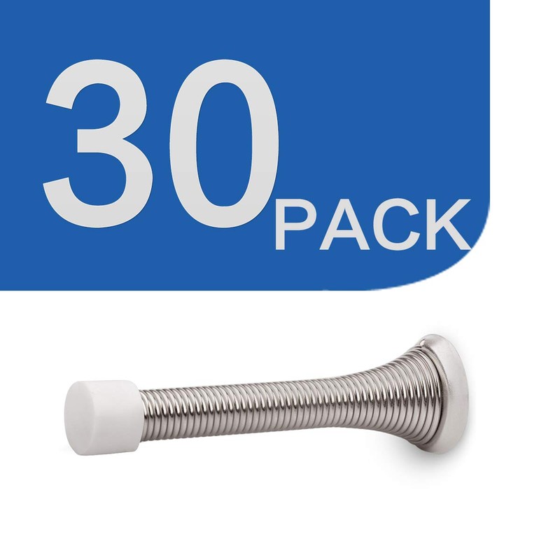 HOMOTEK 30 Pack Spring Door Stopper with Rubber Bumper Satin