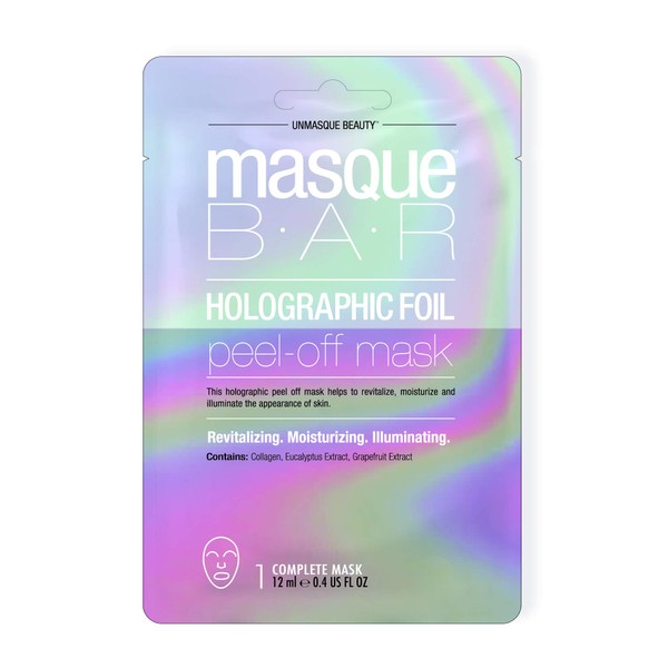 masque Bar Holographic Foil Peel Off Mask with Anise - Moisturizing Facial Pore Refiner to Help Prevent Acne, Blemishes, Oily Skin, & Blackheads - Made in Korea