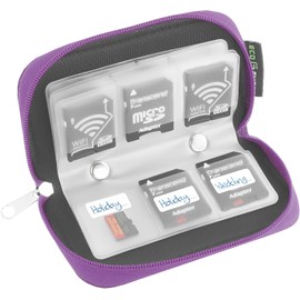Eco-Fused Estuche para Tarjetas de Memoria Cabe hasta 22x SD, SDHC, Micro SD, Mini SD y 4X CF - Soporte con 22 Ranuras (Morado)