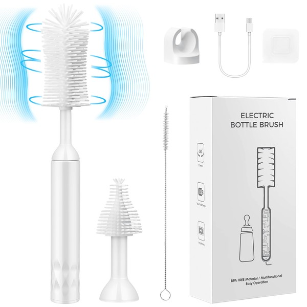 Electric Baby Bottle Brush Cleaner, Waterproof Baby Bottle Cleaner Brush Set, USB Rechargeable Baby Bottle Brushes for Cleaning, Silicone Travel Bottle Cleaner Kit for Baby Bottles, Pacifiers, Straws