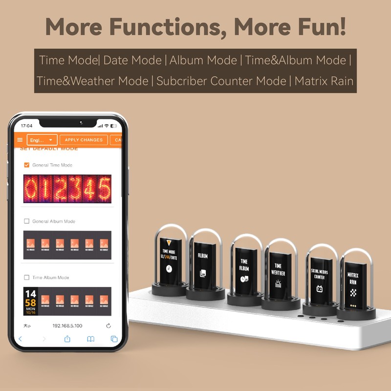 Lonyiabbi Mini Nixie Tube Clock IPS Screen Muti-Function Smart Desktop