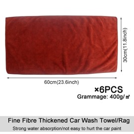 Roellgs 6 Pack Extra Fine Thick Fibre Cleaning Cloths Hand Towels Car Wiper Tea Towels Multi-Purpose Dust Cloths Highly Absorbent Scratch-Free Reusable Cleaning Cloths (Red)