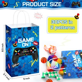 Saypacck 30 Pcs Video Game Party Gift Bags Gamer Theme Party Supplies Level up Paper Handbag Goodie Bags with Handle for Girl Boy Birthday Decoration