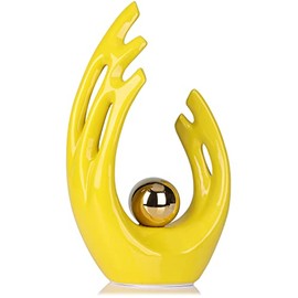 Decoración de acento de habitación estética de 12"H en oro amarillo, pieza central de mesa divertida para mueble de TV, estatua y escultura de cerámica de arte abstracto, decoración amarilla para sala