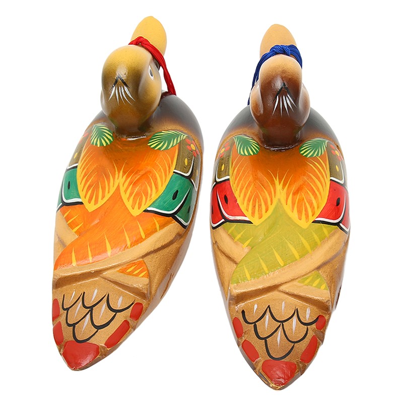 1 Pair Wooden Mandarin Duck Ornament Water Based Paint Romantic