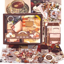 Funto Scrapbooking Kit(123 PCS), Vintage Collection-Coffee Bazaar, Perfect for Bullet Scrapbooking Materials, Planner DIY Arts Craft Collage