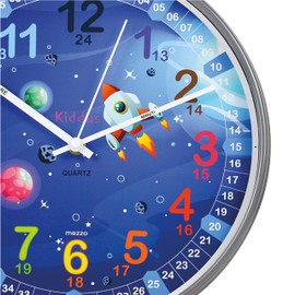 Kiddus Children's Wall Clock Analogue Time Teacher with Time Learning Exercises. Silent Clock. Many Languages. Italian XL Galaxy