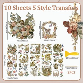 WANDIC 10 Sheets Rub On Transfer Stickers, Vintage Flower Decals Angel Theme Transfer Stickers for Furniture Table Water Bottle DIY Craft, 11.8 * 3.9in