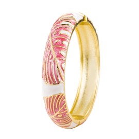 Aloha Jewelry Company Hawaiian Monstera Luau Leaves Hinged Clasp Fashion Enamel Bangle Bracelet (Pink)