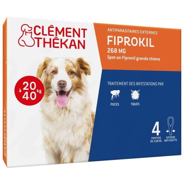Clément-Thékan  Fiprokil Chien Sprot-On 4 Pipettes antiparasitaires Clément Thekan, Big dog