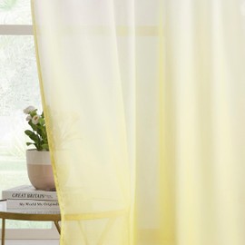 Ombre Chiffon Sheer Curtains Yellow Crinkle Semi Voile Curtain Panels for Bedroom Living Room Decoration, Light Filtering Not See Through Window Treatments Rod Pocket, 2 Panels, 42" Wx63 L