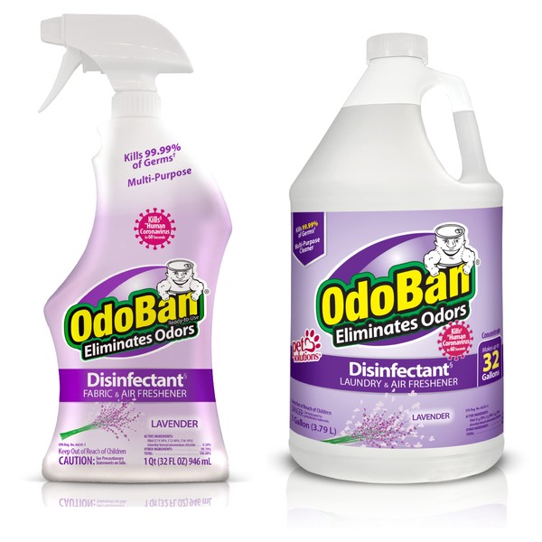 OdoBan Ready-to-Use Disinfectant and Odor Eliminator, Set of 2, 32 oz Spray and 1 Gallon Concentrate, Lavender Scent