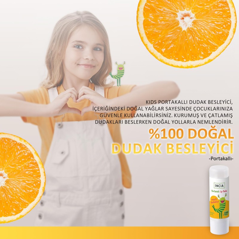 İncia Kids Lip Balm Fruity Orange, Gentle Child Care, Vegan,