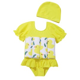 IBTOM CASTLE Kids Baby One Piece Floatsuit Toddler Swimsuit with 8 Removable Buoyancy Sticks Swim Vest Swimwear Bathing Suit Life Jacket for Boys and Girls Yellow - Duck 4-5T