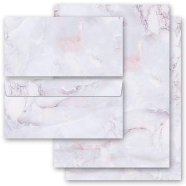 Writing Paper Sets Marble and Structure, Marble Lilac, 20 Sheets Letter Paper + 20 Matching Envelopes DIN Long without Window, Paper Media