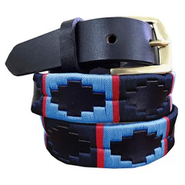 CARLOS DIAZ Skinny Mens Womens Unisex Brown Leather Embroidered Polo Belt (100 cm/ 36 Inches)