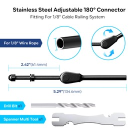 RiaYer Cable Railing Kit Hardware System for Deck Stairs, T316 Stainless Steel 20PC 180° Adjustable Tension End Fitting for 1/8" Wood/Metal Post Wire Rope