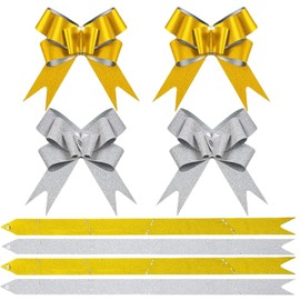Pull Bows,40P Glitter Bows Christmas Pull Bows Gold and Silver Pulled Bow Ribbon Gift Bow for Gift Wrapping,Silver Gift Bow Ribbon Wrapping Bow for Wedding Ribbon Pull Bows Basket Christmas Trees Bows