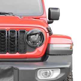 Linksip Angry Eyes Design - Headlight Covers & Grille Kit Compatible with 2024 2025 Jeep Wrangler JL 4XE & Gladiator JT Sport Rubicon Sahara Willys Mojave, Exterior Accessories(Black)