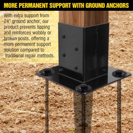 LADECH 4x4 Fence Post Anchor Ground Spike 24” Length with Ground Anchors Screw in - Metal Black Powder Coated – Mailbox Post Anchors – Fit 3.5x3.5 Standard (Black - 1 Pc)