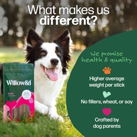 Willow&I Bully Sticks for Dogs -12 Inch Natural Bully Sticks for Medium, Large & Small Dogs- Premium 100% Grass Fed, Single Ingredient, Long Lasting, High Protein, Odor Free (12", 5 Pack)