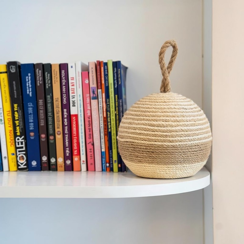 PEMAR Natural Wicker Door Stopper with Handle, Rustic Farmhouse Decorative
