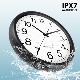 Caysie 16 Inch Sealed Large Outdoor Clock Waterproof, Silent Battery Operated Weatherproof Wall Clocks for Pool Patio Outside Home (Black)