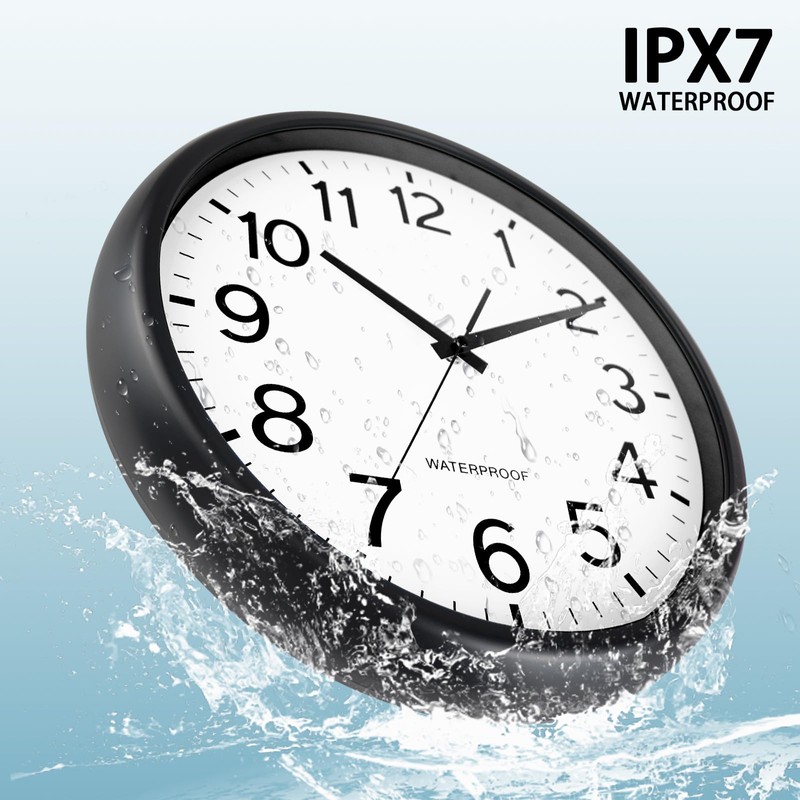 Caysie 16 Inch Sealed Large Outdoor Clock Waterproof, Silent Battery