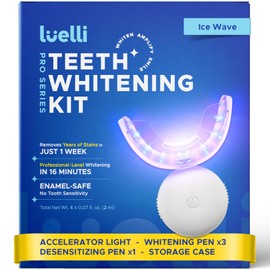 Luelli Teeth Whitening Kit with 35% Carbamide Peroxide - Teeth Whitener for Sensitive Teeth | Enamel Safe - 32 LED Lights - Wireless with Tray and (3) Whitening Gel Pen for Home | Travel (Ice Wave)