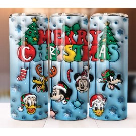 Handmade Mickey and Friends Merry Christmas Design Cup Tumbler Mug 20 oz Stainless Steel
