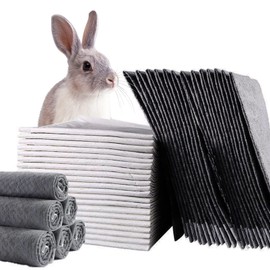 PINVNBY Rabbit Pee Pads,100 Pieces Disposable Cage Liners Black Carbon Super Absorbent Odor-Control,Bunny Potty Training Pad with Quick-Dry Surface for Cat Puppy Kitten Hamsters Chinchillas