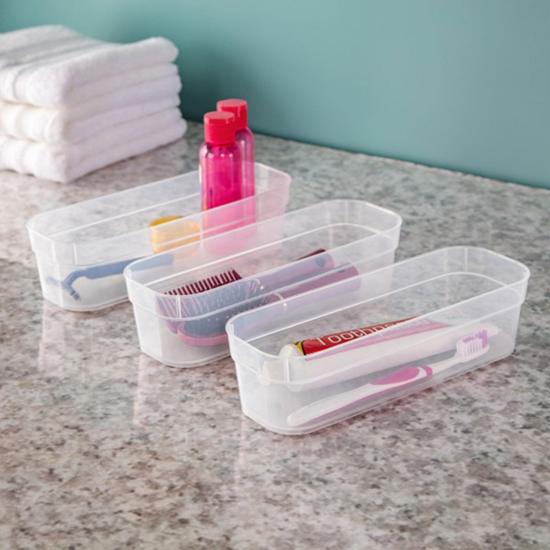 Sterilite 13538608 Narrow Storage Trays with Sturdy Banded Rim and
