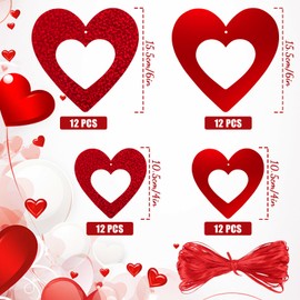 48 Pcs Red Heart Hanging Decorations Heart Garland Hanging Heart Hanging Streamer Banners Romantic Decorations for Valentines Day Party Decoration Wedding Decoration