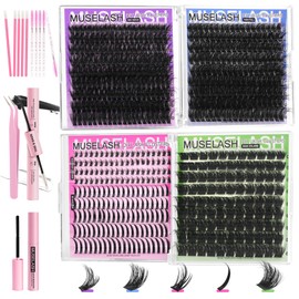 Fluffy Lash Clusters Kit 5 Styles Volume Eyelash Clusters 617 PCS Lashes Clusters with Manga Bottom 80D 100D 200D Full Cluster Eyelash Extensions Kit with Lash Bond and Seal Remover Tweezers Brush