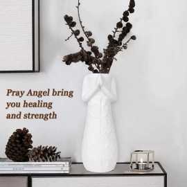 Luiaiog Ceramic Vase for Modern Home Decor - Prayer Angel White Flower Vase for Flowe...