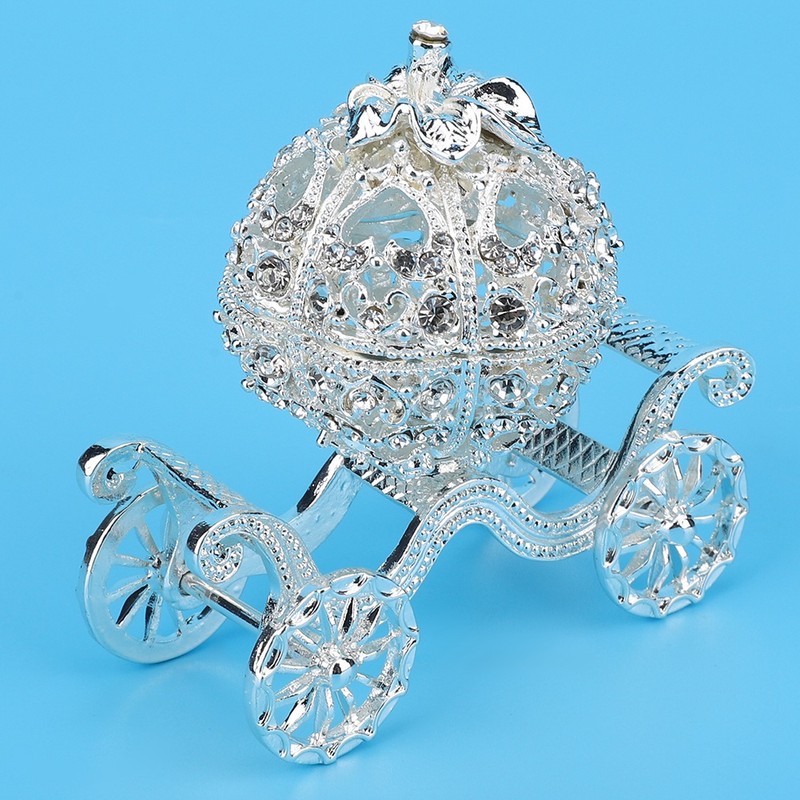 Rhinestone Decorated Pumpkin Carriage Jewelry Box Metal Crafts Gift Tabletop