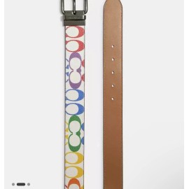 Coach NWT coach Roller Buckle Cut To Size Reversible Belt In Rainbow Signature C4153.