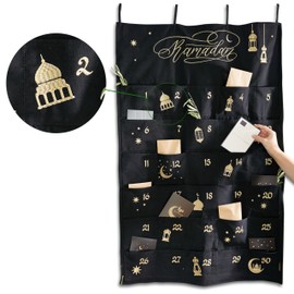 Papierdrachen Ramadan Calendar as a Wall Calendar Made of Fabric for Filling – Black – High-Quality Embroidered – Fabric Bag – Cotton – Reusable – Set of 6