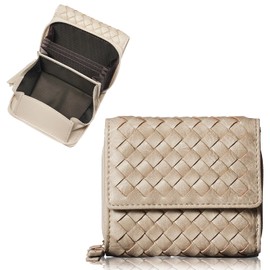 RINRE Women's Wallet, Compact, Tri-Fold, Small, Folding Wallet, Mini Wallet, Fold Wallet, Large Capacity, Mesh, Easy to Use, Brand, Synthetic Leather, Mother's Day, Gift, Present, beige (taupe)