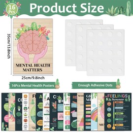 gisgfim 16PCS Cactus Mental Health Posters for Classroom Succulent Anxiety Therapy Growth Mindset Inspirational Poster Counseling Therapist Office Must Haves Feeling Wheel Poster Positive Quotes Decor