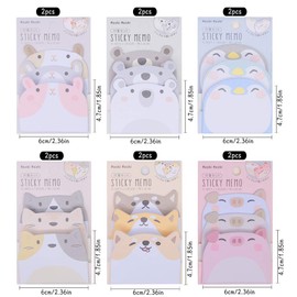 12 Pack Cute Animal Sticky Notes,6 Patterns Cartoon Message Note Dog, Pig, Penguin, Cat, Hamster, Bear Memo Note